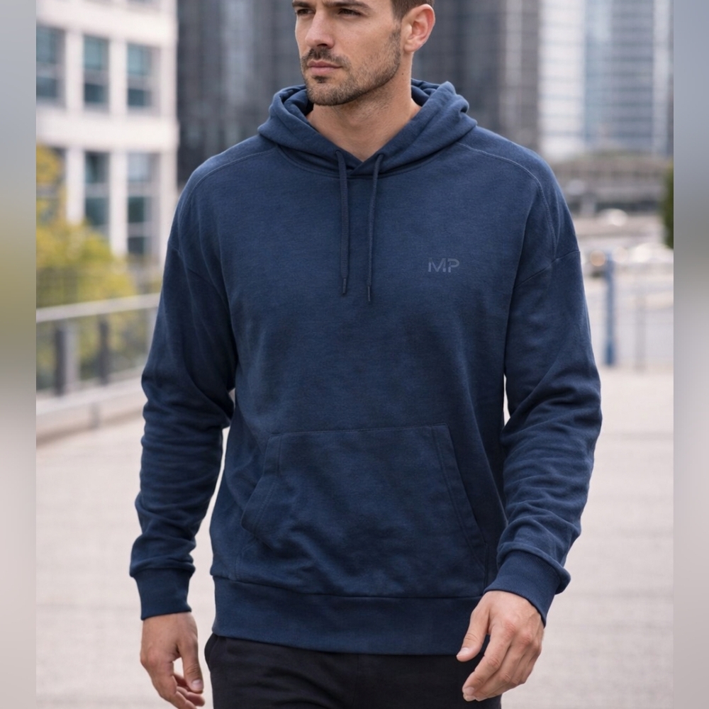 MP Men’s Navy Blue Hoodie Pullover Size M Athletic Sweatshirt Drawstring